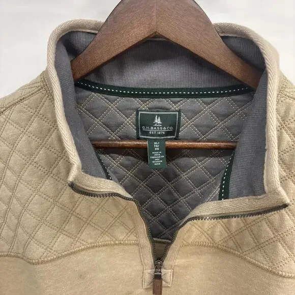 G.H. Bass & Co. Men's Quarter-Zip Fleece Pullover-Sz: XL- Clr: Taupe - Picture 2 of 6